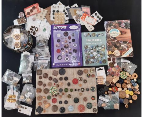 A large collection of 20th century decorative and novelty buttons in a range of materials including a card mounted display of