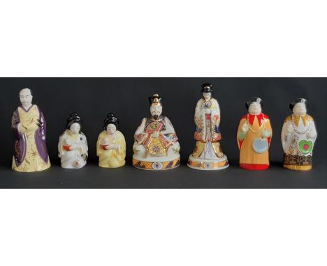 Seven Royal Worcester Candle Snuffers including five Limited Editions Empress, Emperor, Japanese Girl, Samurai and Mandarin (