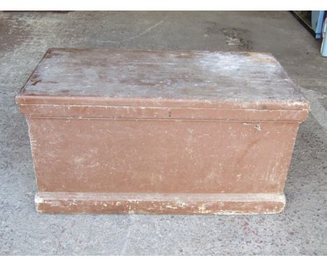 A 19th century pine seamans chest with later painted finish containing a number of vintage wood working tools 