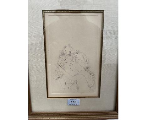 A framed etching after Marie Laurencin, L'Embrassement Des Jeunes Filles. 8¾' x 5¼' to plate marks 