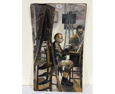 FOLLOWER OF JOHN BRATBY. BRITISH 1928-1992 Art School. 1957-1959 Dunlop calendar verso. Oil on board 26½' x 16'