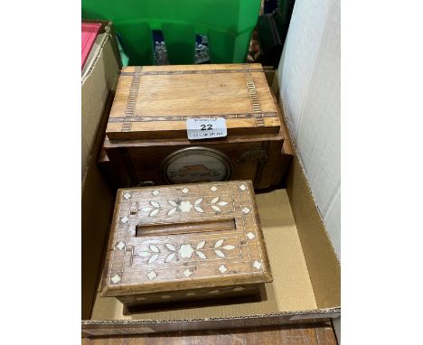 An Art-Deco inlaid musical cigarette box and another cigarette box