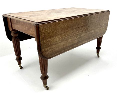 George III mahogany drop leaf table, turned tapering reeder supportsDimensions: Height:&nbsp;71cm&nbsp; Length/Width:&nbsp;12