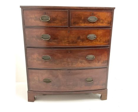 19th century mahogany bow front chest, two short and three long drawers ogle bracket supportsDimensions: Height:&nbsp;116cm&n