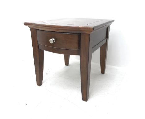 Mahogany serpentine front lamp table, single drawer, square tapering supports, W62cm, H62cm, D74cmClick here to view further 