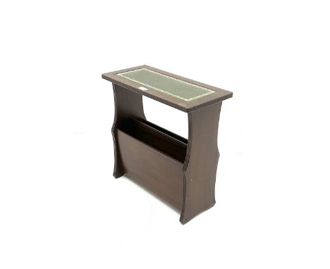 Mahogany lamp table above magazine stand, leather inset top, stile supportsDimensions: Height: 50cm  Length/Width: 50cm  Dept