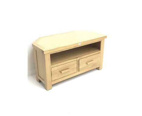 Light oak corner tv stand, two drawers, stile supports Dimensions: Height:&nbsp;55cm&nbsp; Length/Width:&nbsp;102cm&nbsp; Dep