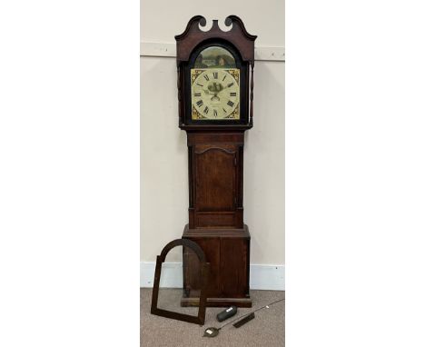 Early 19th century oak and mahogany longcase clock, the Roman dial signed 'John Simpson, Wigton', with subsidiary calendar ap