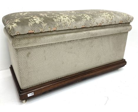 Early 20th century walnut framed ottoman, upholstered in a light green fabricDimensions: Height: 54cm  Length/Width: 99cm  De