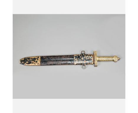 Hungarian Short Sword, for parade use, peaked polished blade, bronze handgrip, finial and protection in classical Roman style