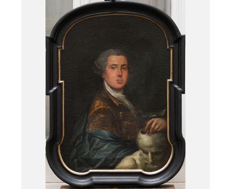 Jacopo Amigoni (1682-1752)-attributed, portrait of a sculptor with stone bust and hammer, oil on canvas in original frame, on