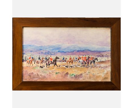 Baron Carl Reille (1886-1974), hunting society, watercolour on paper, signed bottom right, 35 x 54 cm, framed under glass