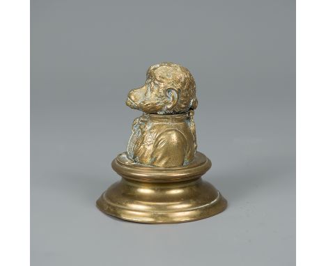 Match Sticker Box, in shape of a monkey bust with to be opened head, bronze, late 19th century, 11 cm high