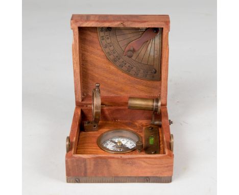 Marine Master Box, with compass and magnifier in wooden box, on top description, 11 x 11 cm