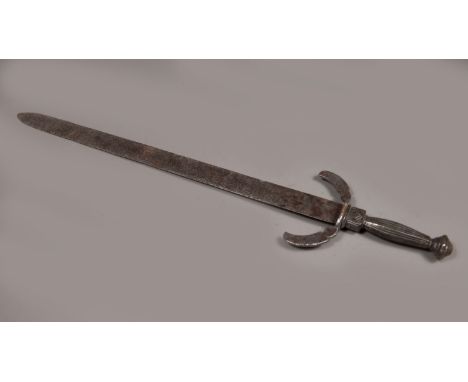 Iron Sword, steel blade hand protection, iron grip finial and decoration, probably earth found, polish rusty, 73 cm long 