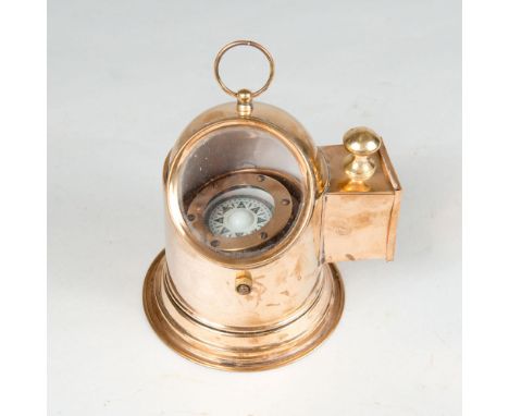 Marine Compass, in brass polished mantle with one window, 20th century, 18 cm high
