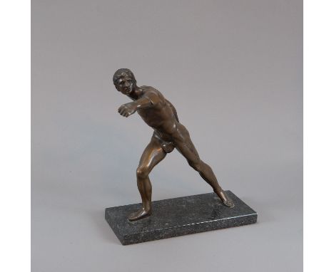 Athlete after the Ancient, bronze sculpture, with original patina, on black marble base, sword missing, late 19th century, 30