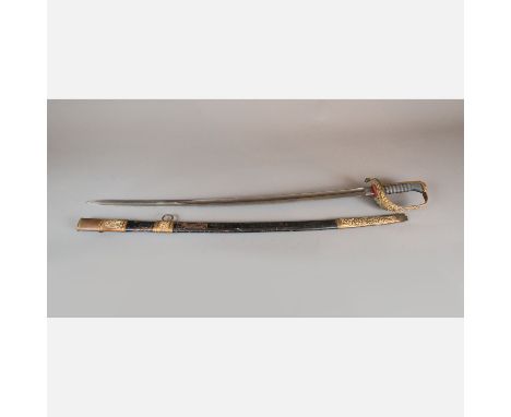 Austro-Hungarian Monarchy Official Saber, fluted, lightly bowed and polished blade with open work hand protection in gilded b