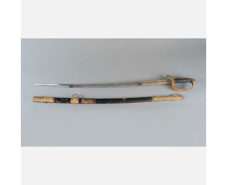 Austro-Hungarian Monarchy Official Saber, fluted, lightly bowed and polished blade with open work hand protection in gilded b