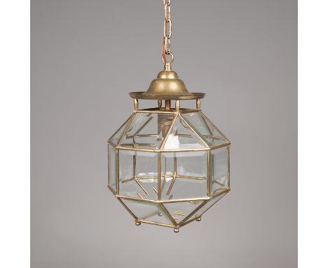 Adolf Loos (1870-1933), lamp in cubic shape with cutted glass and bronze connections, four finial bowls, mounted for one lamp