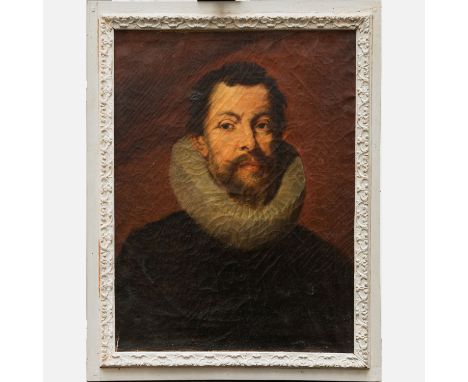 Peter Paul Rubens (1577-1640)-school, Portrait of a Gentleman in front of red background. Oil on Canvas, 50x40 cm  framed