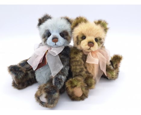Charlie Bears pair: (1) Niall panda bear, CB 151521B, 2015, designed by Isabelle Lee, pale blue and violet/brown/light brown 