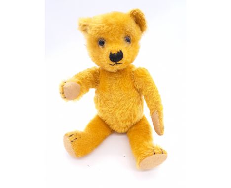 Chiltern vintage teddy bear, British, 1930s, golden mohair, clear glass eyes with black pupils and remains of brown painted b