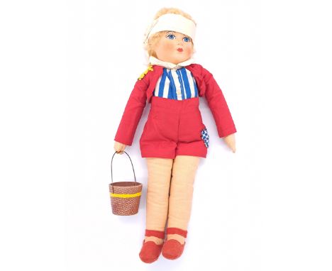 Chad Valley Pantomime Jack cloth doll, 1930s, Jack from Emile Littlers Jack and Jill, cotton moulded face with painted detail