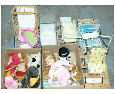 Collection of vintage toys, including: Teddy Ruxpin; Funny Toys Talking Mandy doll, boxed; Teletubbies; pram, push chairs and