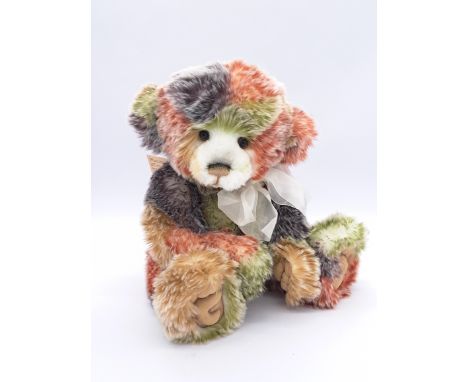 Charlie Bears Befuddle teddy bear, CB 151556, 2015, LE 2400, designed by Isabelle Lee, patchwork of plush furs- russet, light