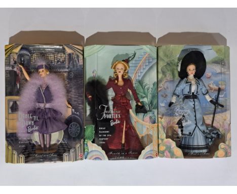 Mattel Barbie trio including: (1) Promenade in the Park, # 18630; (2) Dance til Dawn, # 19631; (3) Fabulous Forties, # 22162;