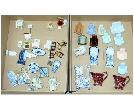 Ceramic miniature chairs: Limoges; Vintage Art Deco ceramic ashtray/pipe rest arm chairs; WH Goss crested china and similar, 