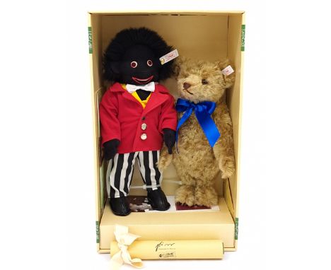 Steiff Dollyland Jolly Golly and Bear Set, 1996, LE 1500, white tag 654428, certificate, still retained within Excellent Plus