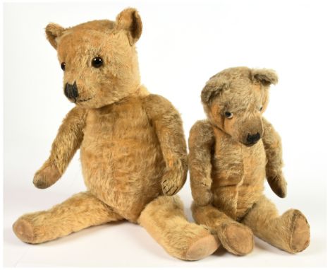 Chiltern pair of vintage teddy bears, British, 1920s - 1930s, golden mohair,&nbsp; fully jointed, with some wear and repairs,
