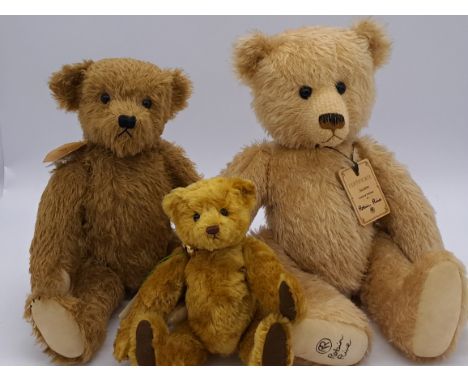 Trio of artist bears including: (1) Robin Rive, Suzanne teddy bear, LE 4/100, light blonde mohair, with certificate swing tag