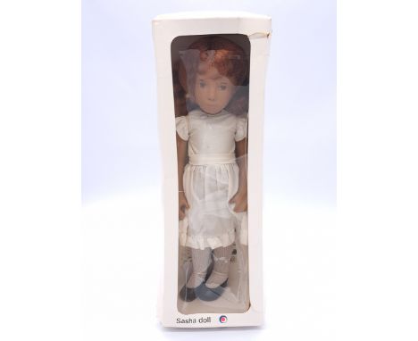 Trendon Sasha redhead doll, white dress, # 108, wearing white dress (some discoloration) and tights, black shoes, swing tag t