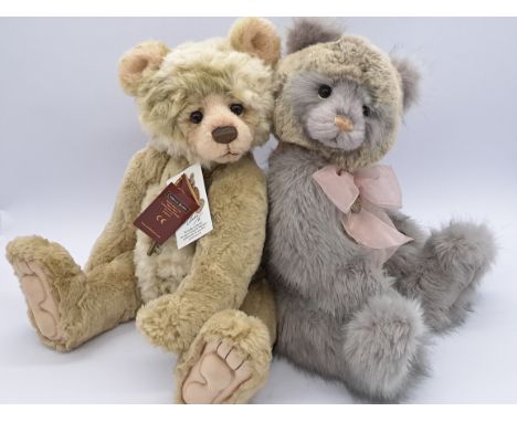 Charlie Bears pair of Year Bears 2016 and 2018: (1) 2016 bear, CB 161682, LE 4000, Plumo bear ("Plumo" means this bear is par