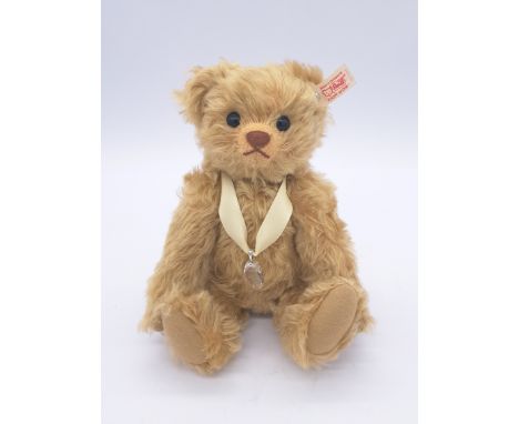 Steiff Swarovski 'Little Gem' teddy bear, fully jointed with blonde mohair and Swarovski gem button and necklace, LE 517/1500