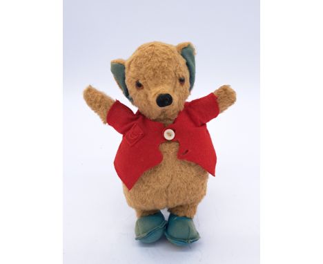 Merrythought Woppit/Mr Whoppit original teddy bear, British, 1956, stock number 1979, light brown mohair, amber and black gla