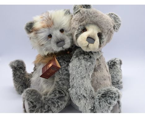 Charlie Bears pair: (1) Scout, CB 151581, 2017, designed by Isabelle Lee, light grey / dark grey / brown tip plush, with swin