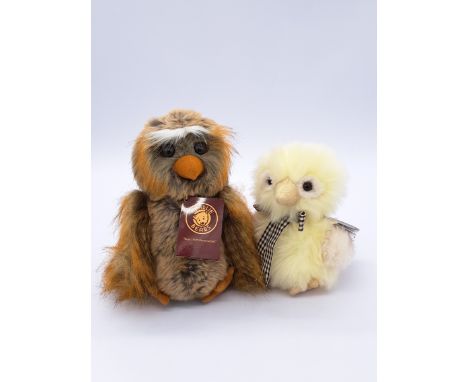 Pair of Charlie Bears: (1) Dippy Egg, CB185193, 2018, designed by Alison Mills,light yellow/cream plush, swing label, Excelle