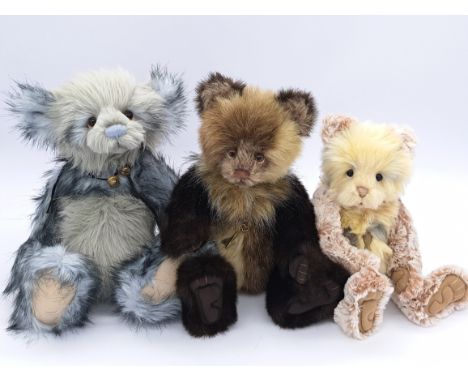 Charlie Bears trio: (1) Shush, CB 161685, designed by Isabelle Lee, shades of brown plush, with swing label, Excellent Plus t