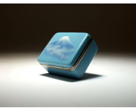 A Japanese musen cloisonne enamel box and cover, Meiji/Taisho era, of rectangular form and decorated with Mount Fuji amid clo