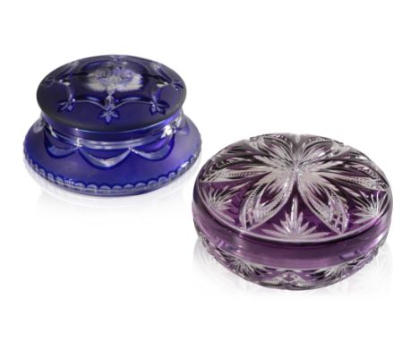 VAL SAINT LAMBERT: A BLUE AND CLEAR GLASS BONBONNIERE GABRIELLE c. 1950s, 12.75cm wide; together with an amethyst and clear c