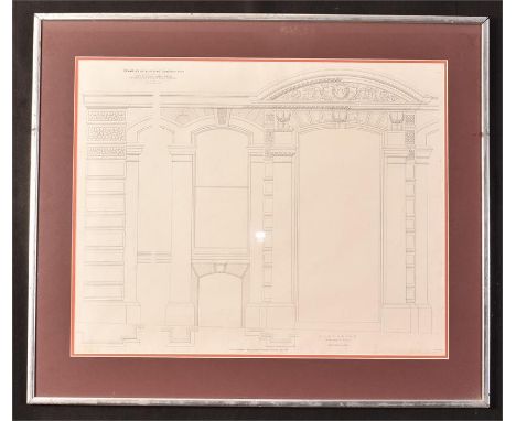 A print of an architectural drawing, titled 'Examples of Building Construction.' Framed and glazed, frame broken. H=67, W=78c
