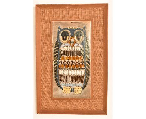 A 20th Century ceramic tiled image of an owl. H=43, W=28, D=2cm