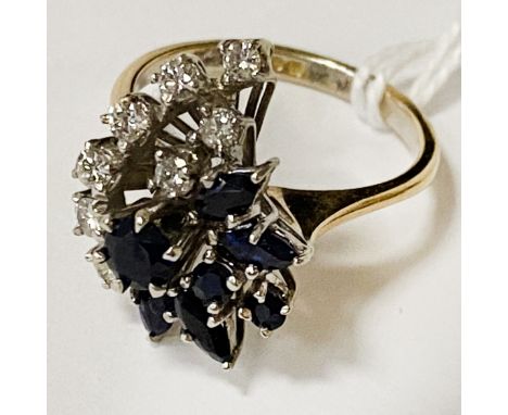 18CT GOLD SAPPHIRE &amp; &amp; DIAMOND RING - SIZE P - 6 GRAMS APPROX