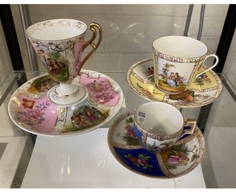 EARLY GERMAN MARKED DRESDEN CUPS &amp; SAUCERS