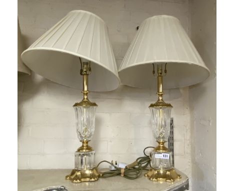 PAIR LARGE BRASS &amp; GLASS TABLE LAMPS