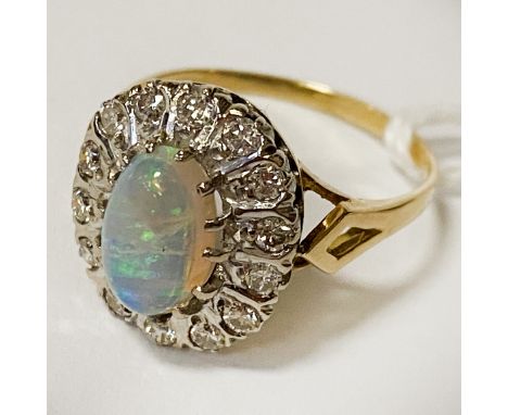 GOLD DIAMOND &amp; OPAL RING - SIZE Q